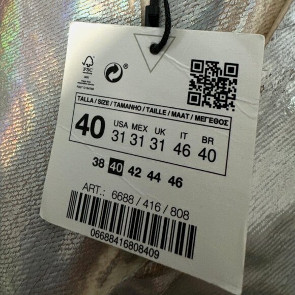 ZARA Metallic Mid-Rise Slim Denim Jean Holographic Iridescent Pink Silver Disco - Picture 7 of 9